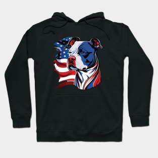 American Pitbull with US stars and stripes Flag Illustration Hoodie